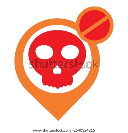 location pin with skull icon isolated on white background