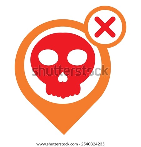 location pin with skull icon isolated on white background