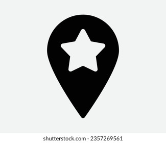 Location Pin Star Icon Favourite Saved Place Destination Map GPS Navigation Direction Position Travel Trip Point Mark Button Black Vector Symbol Sign