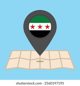 Location pin with Syrian flag icon placed on a map. Vector illustration, EPS10