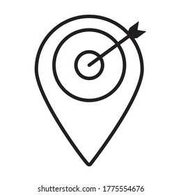 pin de ubicación con icono de destino sobre fondo blanco, estilo de línea, ilustración vectorial