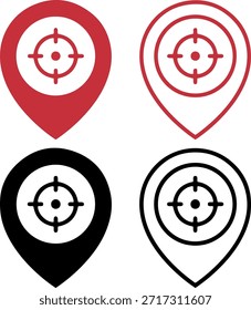 pin de localização com conjunto de ícones de destino, posição precisa de vetor plano e símbolos de marcador de mapa