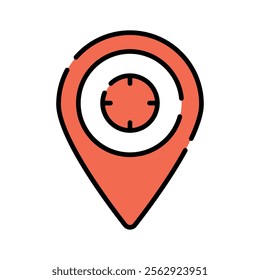 A location pin with a target, symbolizing pinpoint accuracy