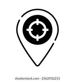 A location pin with a target, symbolizing pinpoint accuracy