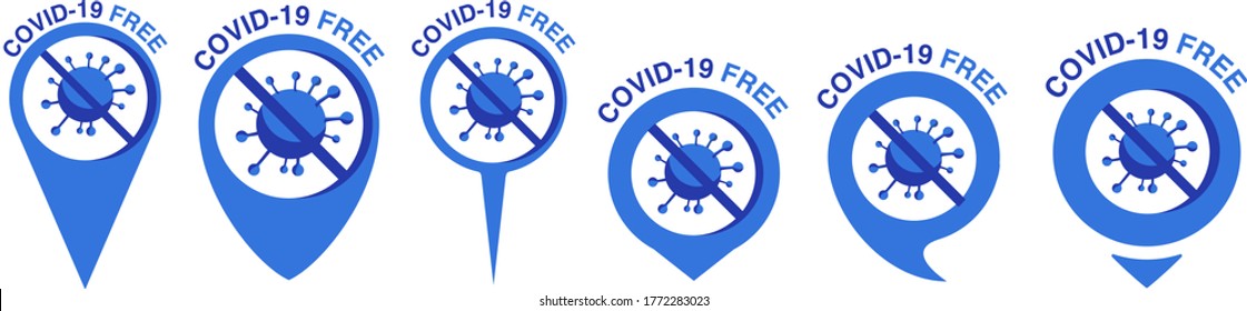 Location pin with the text Covid-19 free. Safe places. Vector. Flat and modern style.