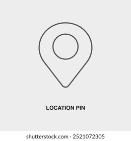 Location Pin thin line icon or logo. Symbol or sign on airline or travel app theme. Vector line illustration.