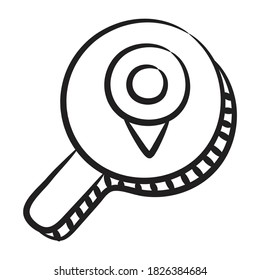 Location pin under magnifier, hand drawn vector of location search 