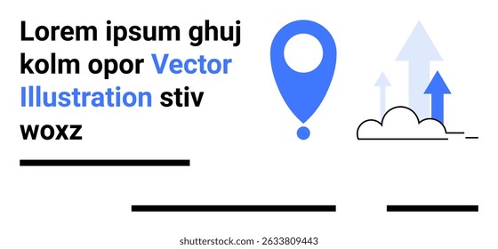 Location pin, upward arrows, and clouds symbolizing business growth and success. Ideal for business presentations, startup pitches, marketing materials, financial reports, strategy planning, digital
