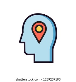 Location pin user icon. Head with location, destination sign