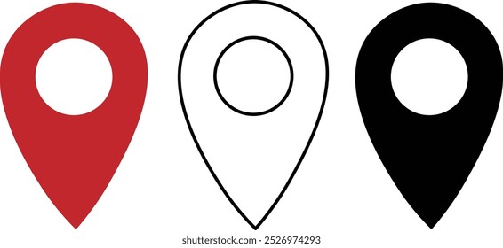 Location Pin Vector, GPS, Map Position Marker, Flat design and
Outline elements, Red, Black