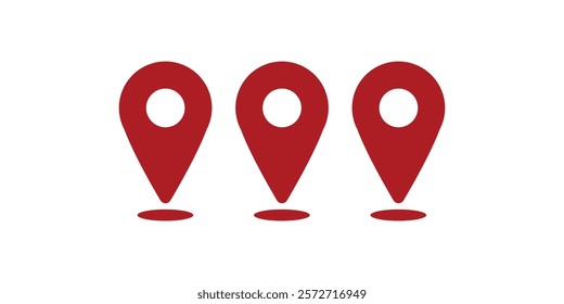 Location Pin Vector, GPS, Map Position Marker, Flat design and Outline elements, Red, Black (Editable)