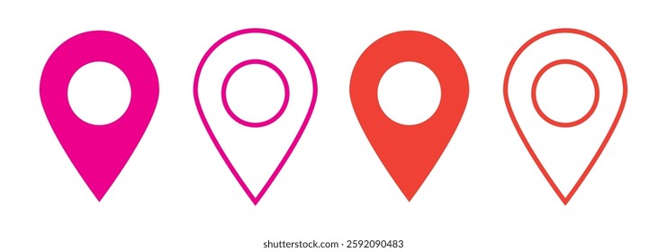 Location Pin Vector, GPS, Map Position Marker, Flat design and Outline elements, Red, Black (Editable)