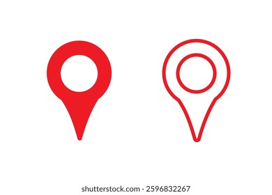 Location Pin Vector, GPS, Map Position Marker, Flat design and Outline elements, Red, Black (Editable)