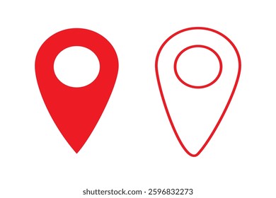 Location Pin Vector, GPS, Map Position Marker, Flat design and Outline elements, Red, Black (Editable)