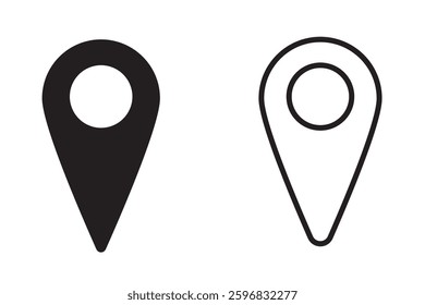 Location Pin Vector, GPS, Map Position Marker, Flat design and Outline elements, Red, Black (Editable)