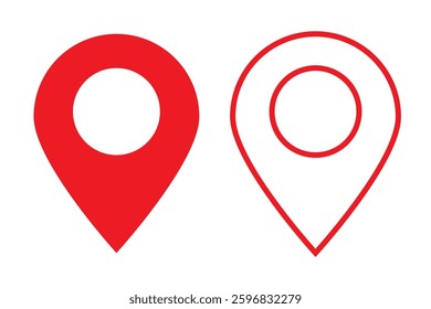 Location Pin Vector, GPS, Map Position Marker, Flat design and Outline elements, Red, Black (Editable)