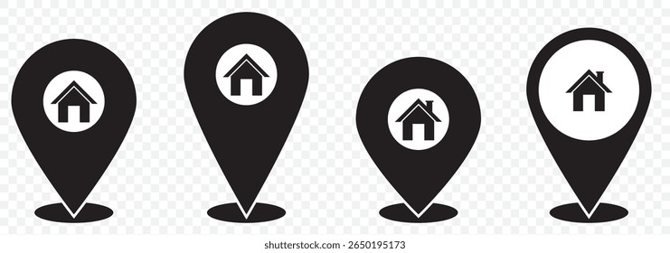 Location Pin Vector, GPS, Map Position Marker, Flat design and Outline elements Black Editable on Transparent Background. EPS 10.