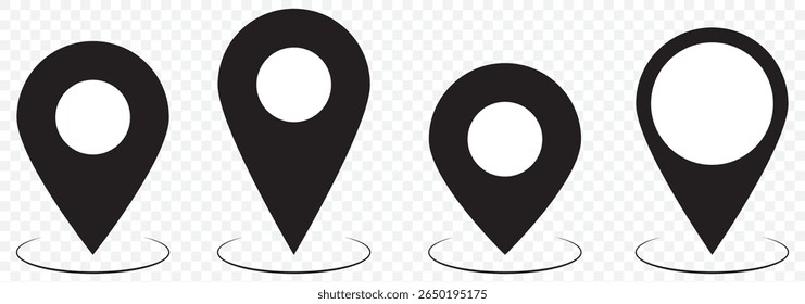 Location Pin Vector, GPS, Map Position Marker, Flat design and Outline elements Black Editable on Transparent Background. EPS 10.