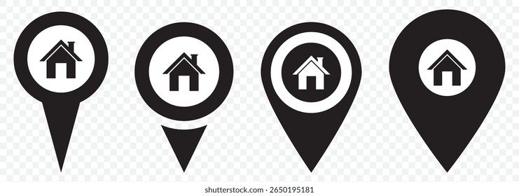Location Pin Vector, GPS, Map Position Marker, Flat design and Outline elements Black Editable on Transparent Background. EPS 10.