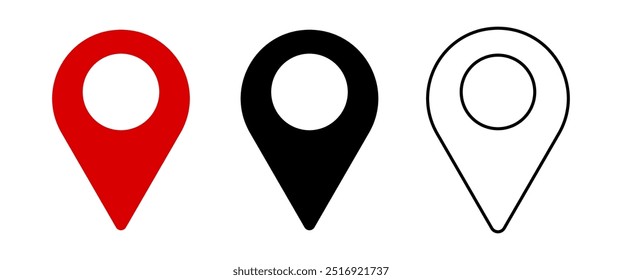 Location Pin vector Icon set, Red GPS Pin, Map Marker outline symbol, Address, Isolate destinations sign, Navigator graphic elements, Black Modern symbol, Map illustration, stock (Editable)