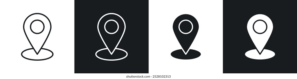 Location pin vector icon set in black and white