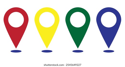 Location pin vector icon set. GPS pin line icon. Location red yellow blue green icon vector. A travel essential in four striking colors. EPS Vector