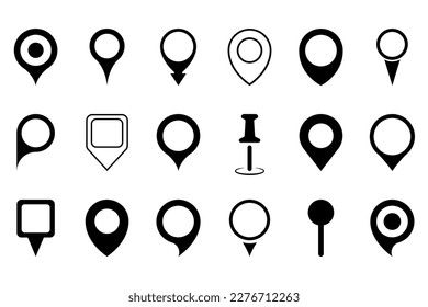 Location pin vector icons set on white background. Map pin place marker. Modern map markers. GPS location symbol collection. Vector illustration.