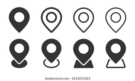 Conjunto de iconos de vector de pin de Locación. Iconos de vectores de pin de ubicación de moda