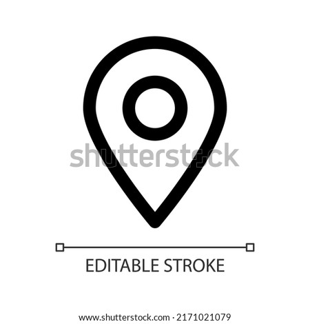 Location pin white linear ui icon. Navigation marker. Direction and destination point. GUI, UX design. Outline isolated user interface element for app and web. Editable stroke. Arial font used