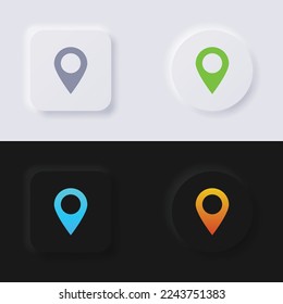 Location pinpoint icon set, Multicolor neumorphism button soft UI Design for Web design, Application UI and more, Button, Vector.
