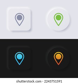 Location pinpoint icon set, Multicolor neumorphism button soft UI Design for Web design, Application UI and more, Button, Vector.