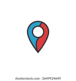 O ponto de extremidade de localização marca o site no plano de fundo branco