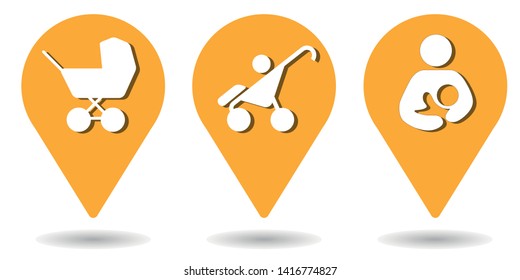 Location pins for baby stroller and breastfeeding