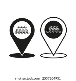 Location pins with cloud. Weather marker symbol. Navigation icon concept. Vector illustration.