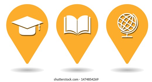 Location pins for education, reading, lerning