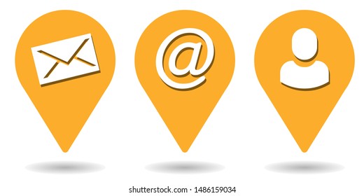 Location pins for e-mail, contact, support and service