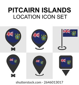 Pinos de localização com a bandeira das Ilhas Pitcairn. Ótimo para mapas remotos de ilhas, aplicativos de viagem e projetos educacionais.