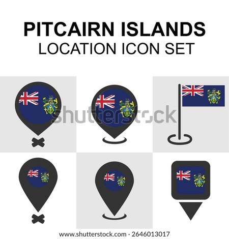 Location pins featuring the Pitcairn Islands flag. Great for remote island maps, travel apps, and educational projects.
