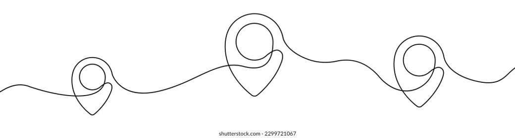 Location pins, geotag sign line continuous drawing vector. One line Location pins, geotag vector background. Location pin, geotag icon. Continuous outline of Location pin, geotag. Linear Locations pin