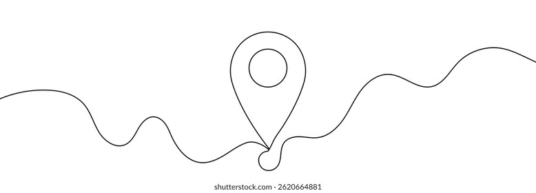 Pinos de localização, vetor de desenho contínuo de linha de sinal de geotag. Uma linha Localização pins, fundo de vetor geotag. Pino de localização, ícone geotag. Contorno contínuo do Pino de localização, geotag. Pino de Locais Lineares