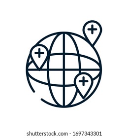 ubicación coloca el icono de esfera global sobre fondo blanco, estilo de línea, ilustración vectorial