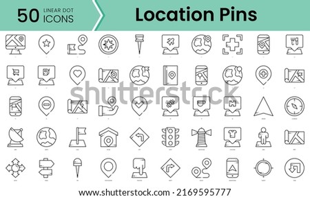 location pins Icons bundle. Linear dot style Icons. Vector illustration