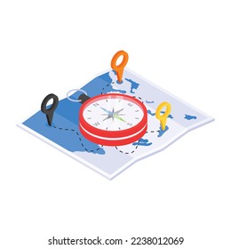 Location pins, an isometric icon of navigation 