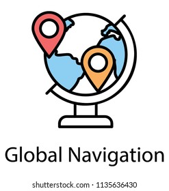 
location pins over table globe, global location flat icon 
