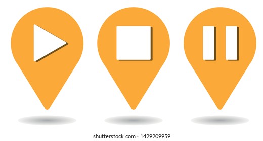 Location pins for play, stop and pause