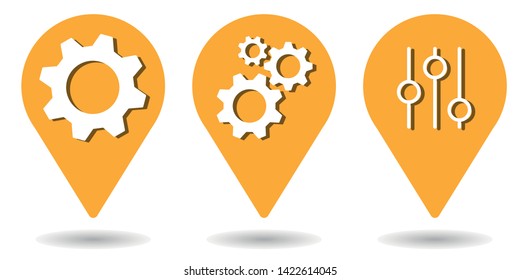 Location pins for settings, maintenance and controls 