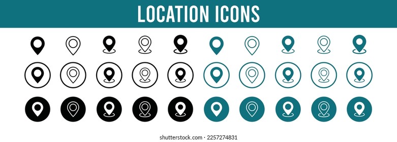 Location pins vector set. Modern vector icon design template