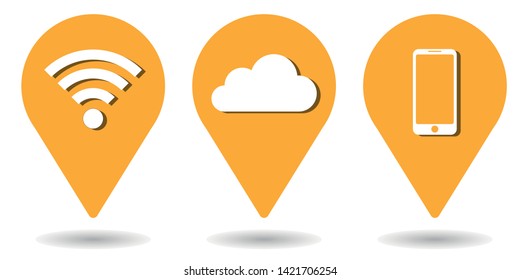 Location pins for WiFi, cloud and smartphone