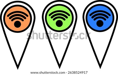 Location pins with wifi, email, and lock symbols