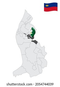 Location of Planken on map Liechtenstein. 3d location sign similar to the flag of Planken. Quality map  with regions  Principality of Liechtenstein for your design. EPS10.
